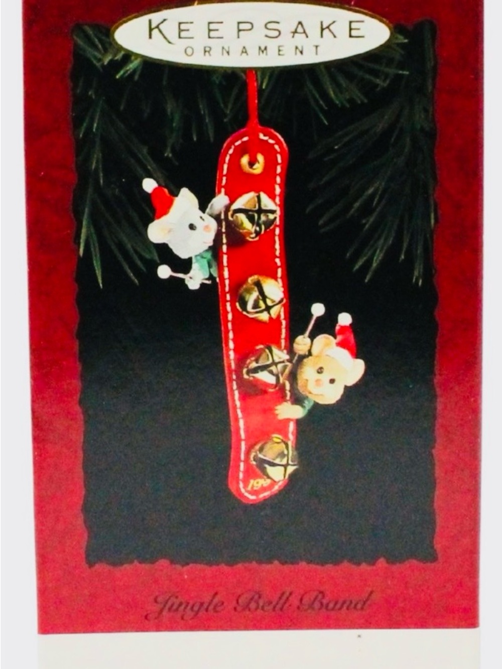 Hallmark Red Strap Ornament with Gold Bells and Cheerful Mice - Picture 2 of 2